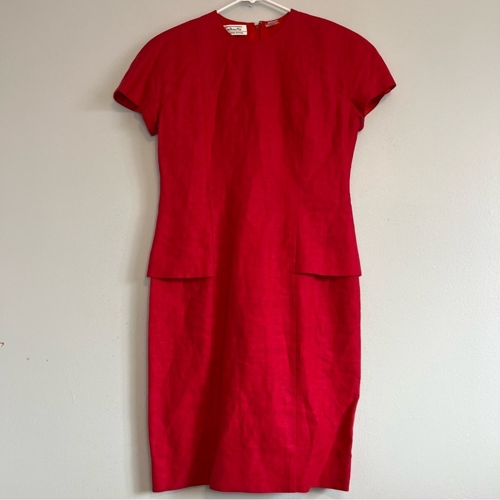 Vintage Talbots 100% Linen Cap Sleeve Midi Dress Red Petite Sz 8 Preppy Classic